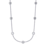 Emerald Shape Halo Station Natural Diamond Tennis Necklace in 14K Solid Gold White Gold