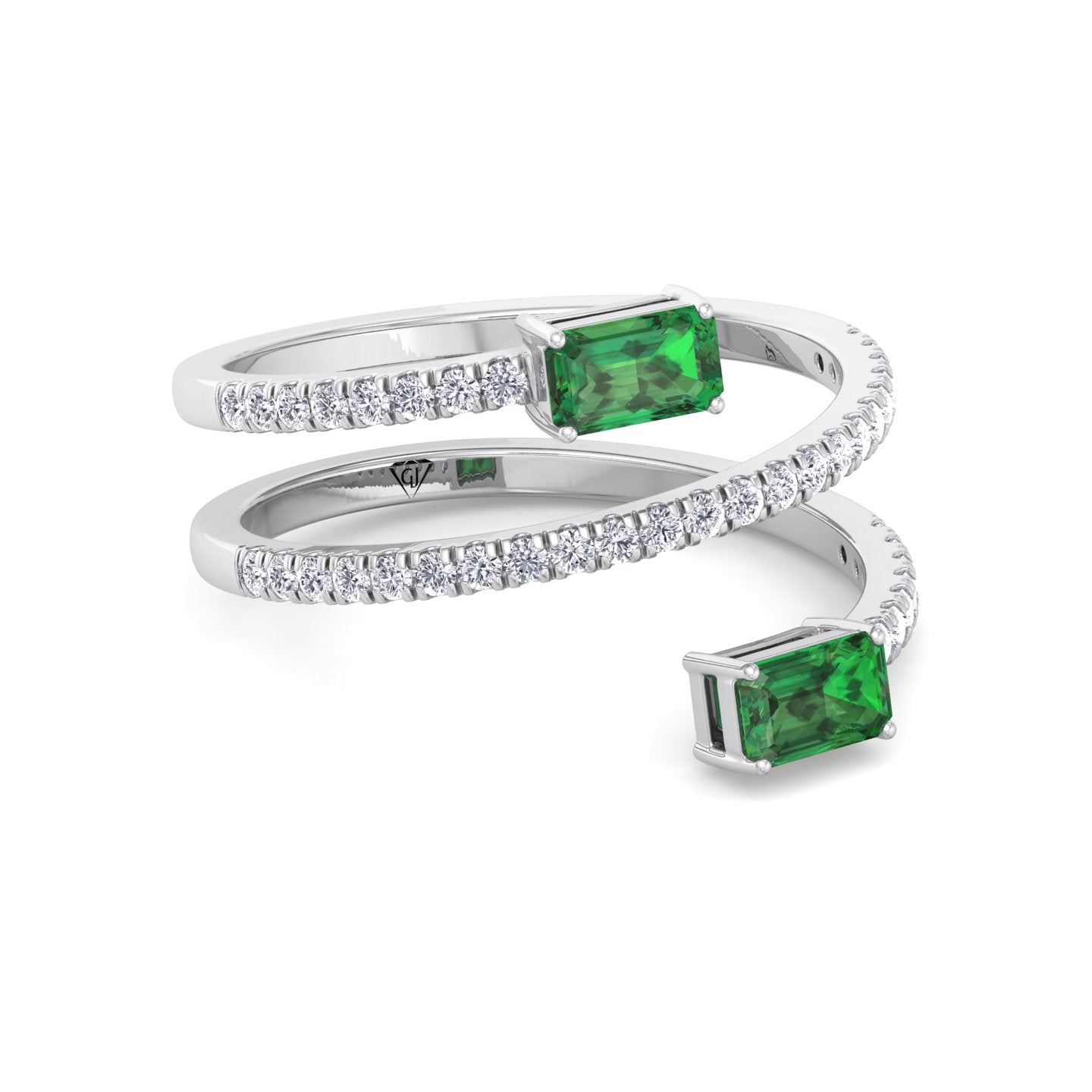 Valora - Green Emerald Spiral Pave Wrap Ring - Gem Jewelers Co