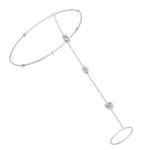 Bezel Set Natural Diamond Hand Ring Chain 14K White Gold 