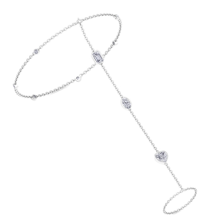 Bezel Set Natural Diamond Hand Ring Chain 14K White Gold 