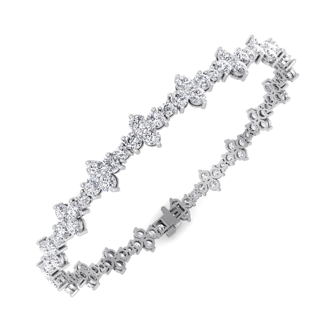 Round Floral Style Natural Diamond Tennis Bracelet WG 