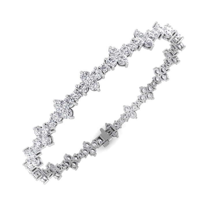 Round Floral Style Natural Diamond Tennis Bracelet WG 