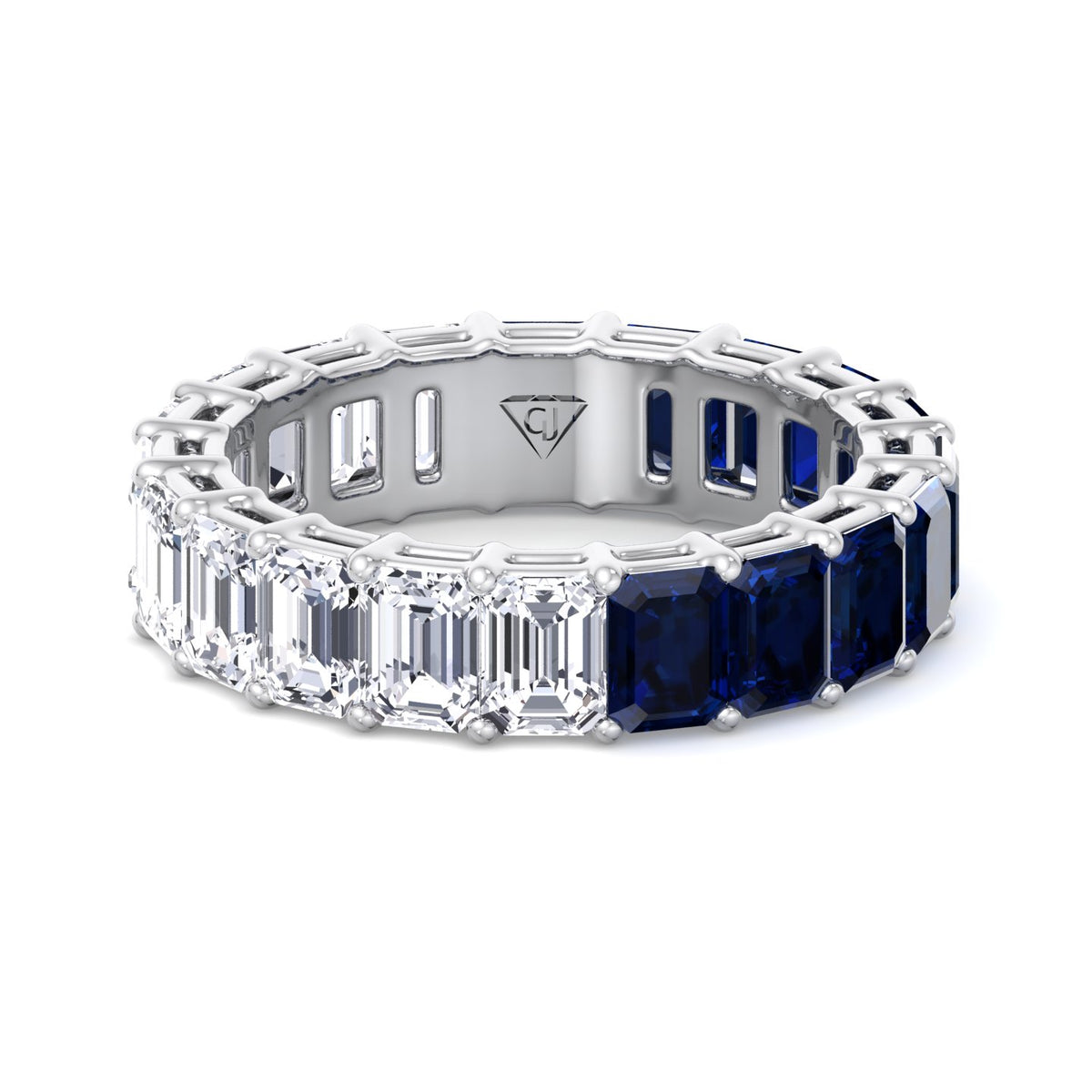 Gala - Emerald Shape Diamond and Blue Sapphire Eternity Band - Gem Jewelers Co