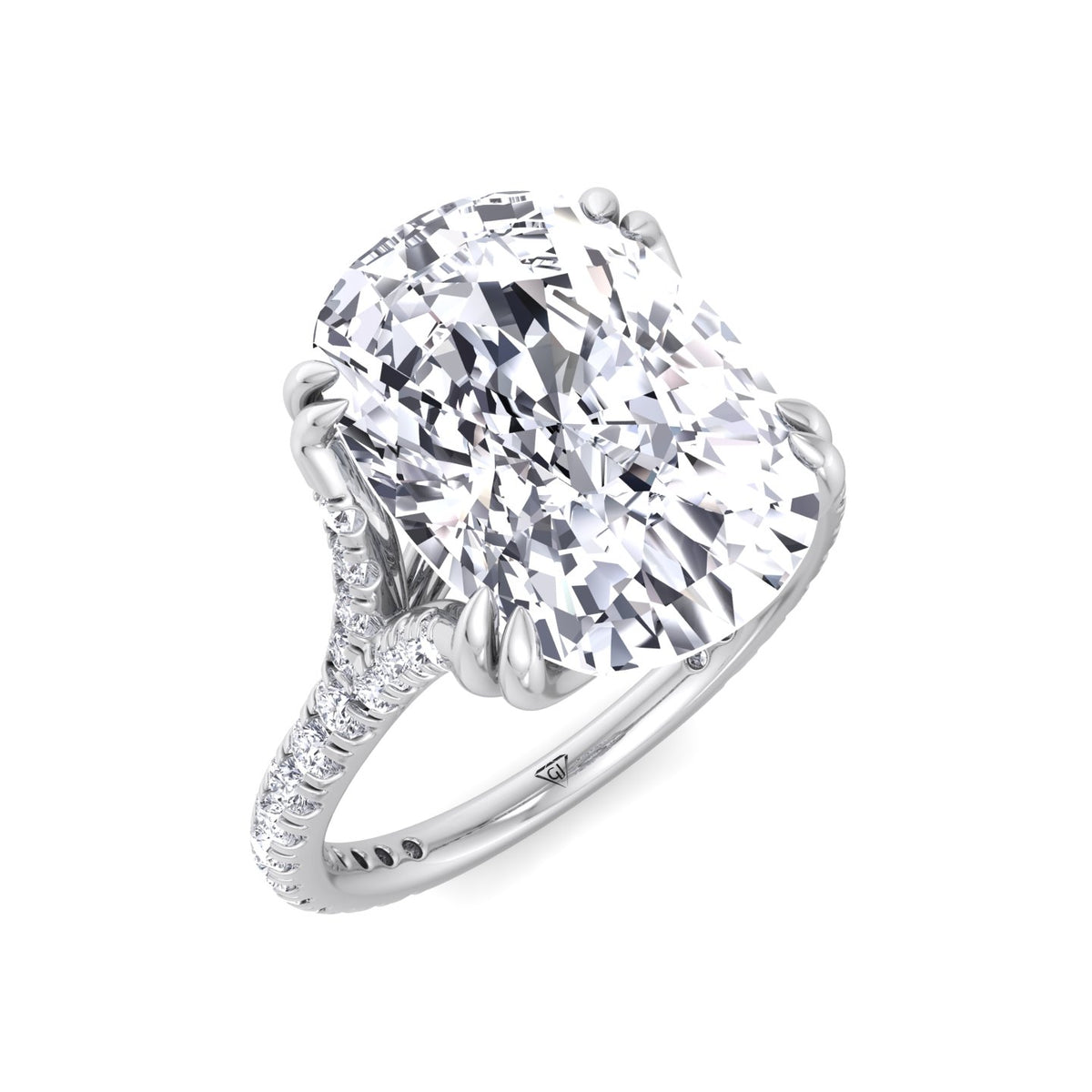 Augusta - Elongated Cushion Shape Double Claw Diamond Engagement Ring with Pave Band - Gem Jewelers Co