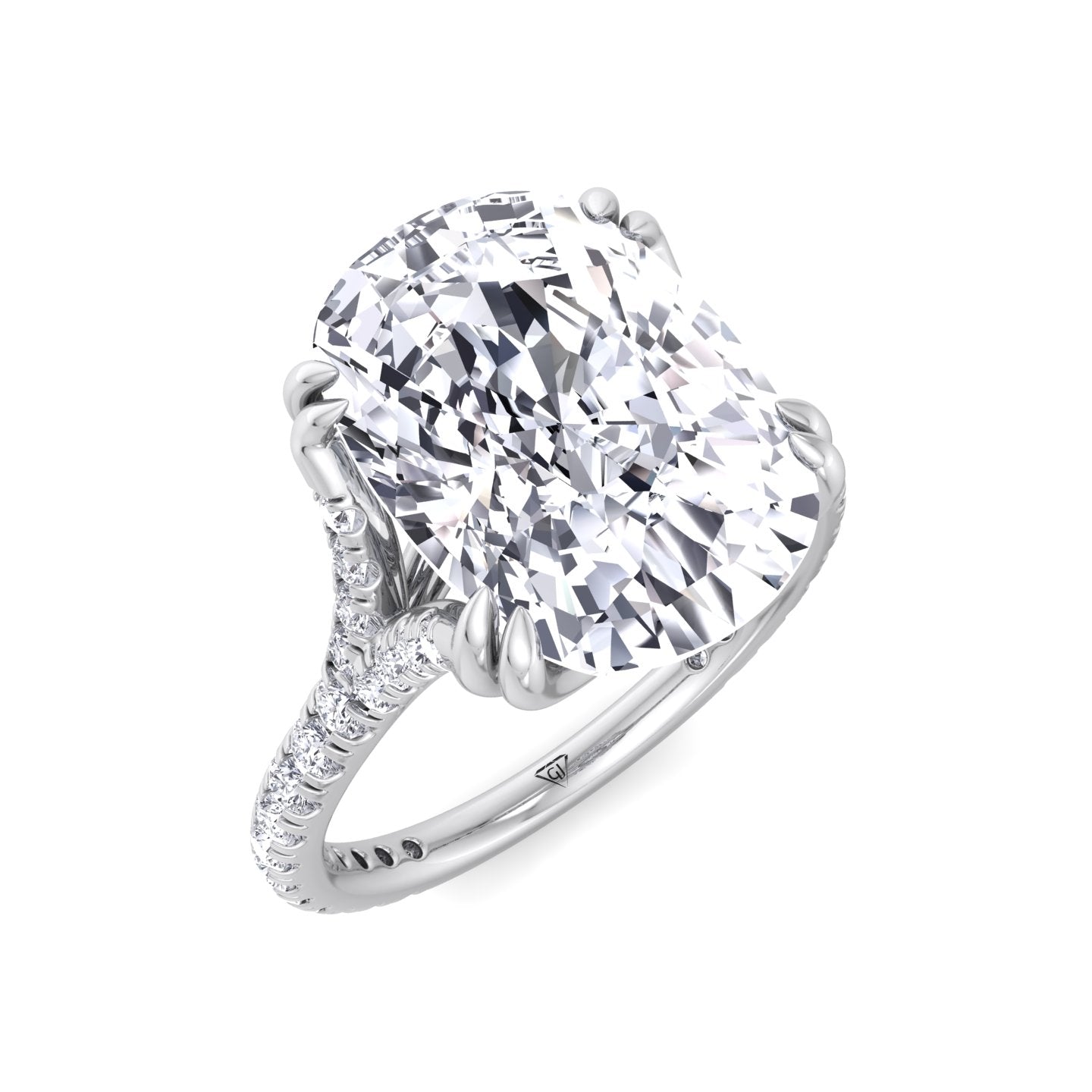 Augusta - Elongated Cushion Shape Double Claw Diamond Engagement Ring with Pave Band - Gem Jewelers Co