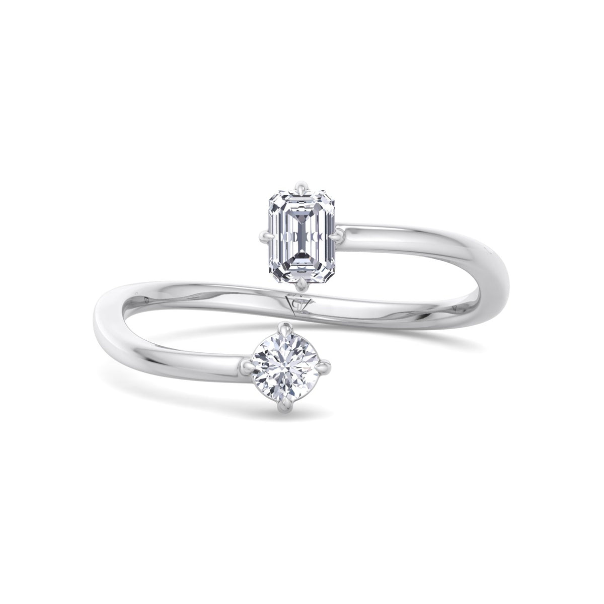 Prisca - Emerald Cut & Round Cut Diamond Stackable Ring - Gem Jewelers Co