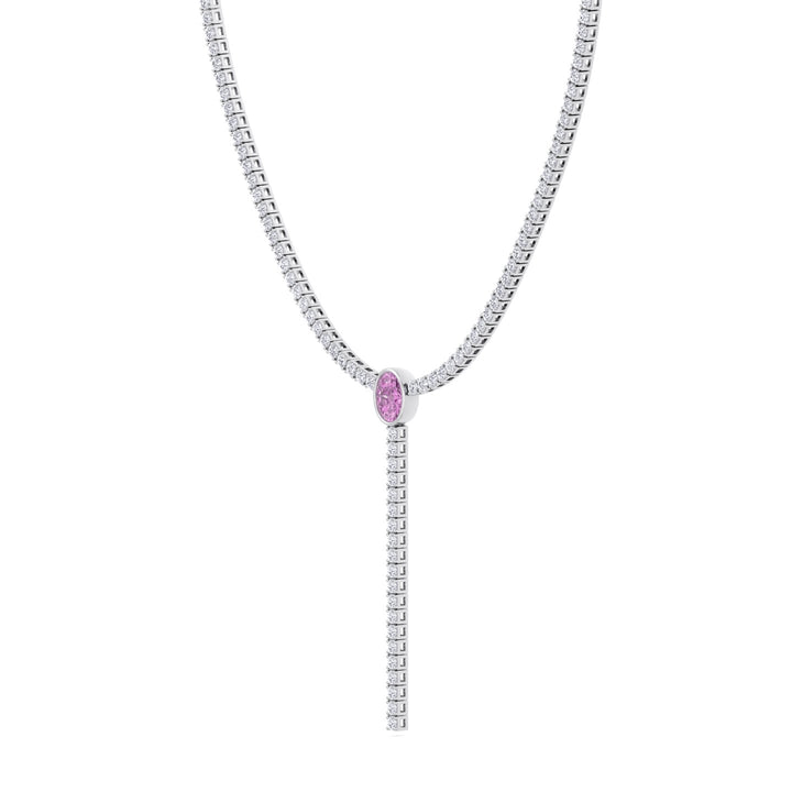 10.50CT T.W Round Natural Diamond Lariat Tennis Necklace with Natural Pink Sapphire Centerpiece