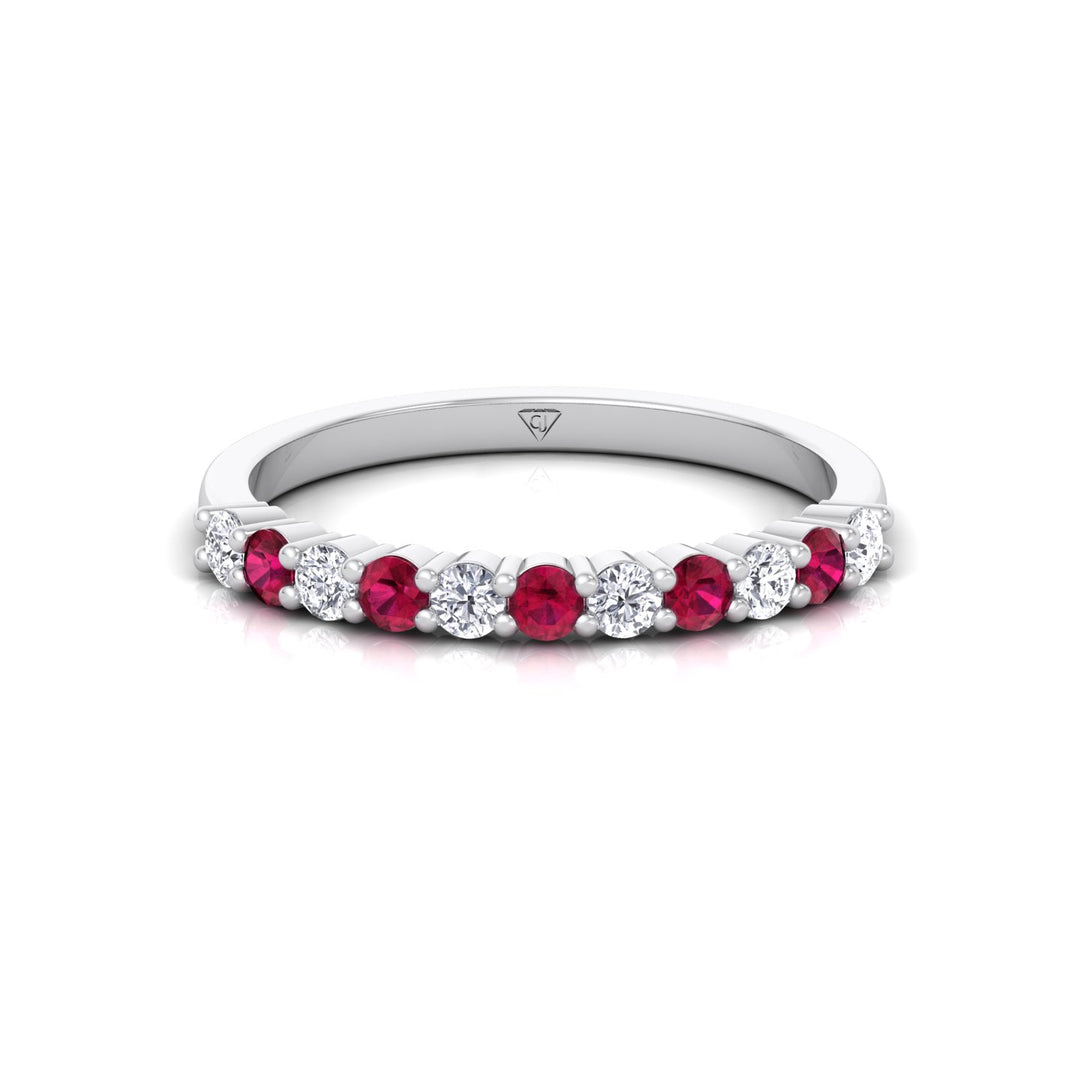 0.70CT Round Alternating Natural Red Ruby and Diamonds Halfway Eternity Band