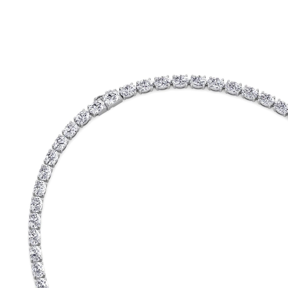 Oval Shape East to West Natural Diamond Tennis Necklace White Gold 14K