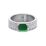 Natural Green Emerald Cushion Cut with Pave Eternity Band WG 5