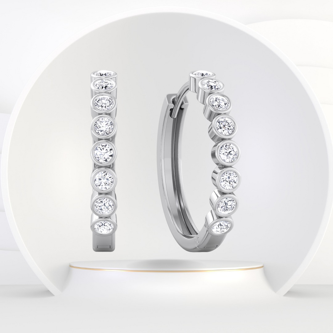 WG Round Shape Natural Diamond Hoop Earrings