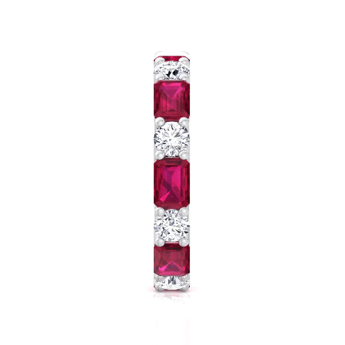 Alternating Natural Emerald Shape Red Ruby and Round Shape Diamond Eternity Band White