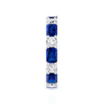 Alternating Natural Emerald Shape Blue Sapphire and Round Shape Diamond Eternity Band White