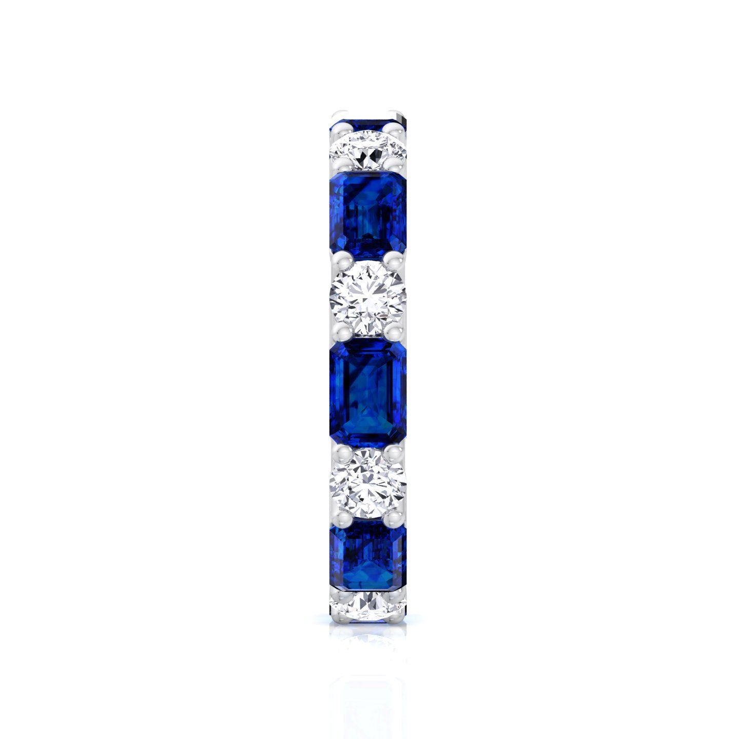 Alternating Natural Emerald Shape Blue Sapphire and Round Shape Diamond Eternity Band White