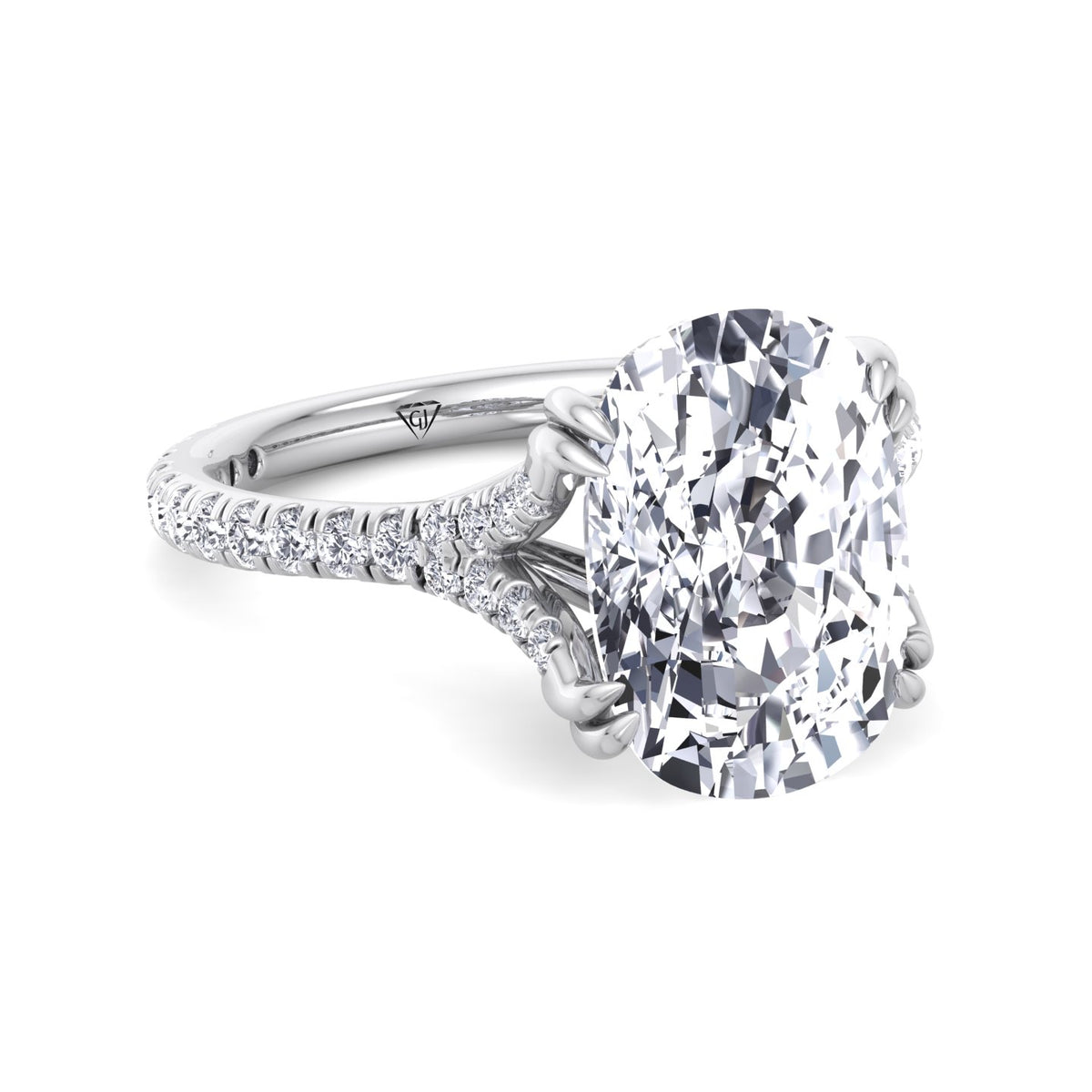 Augusta - Elongated Cushion Shape Double Claw Diamond Engagement Ring with Pave Band - Gem Jewelers Co