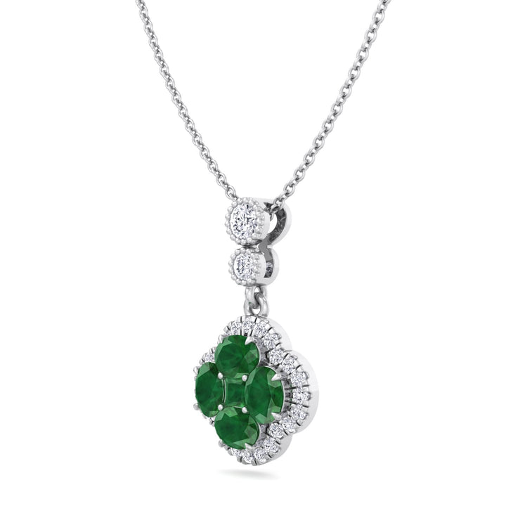 White Gold Green Emerald and Diamond Pendant