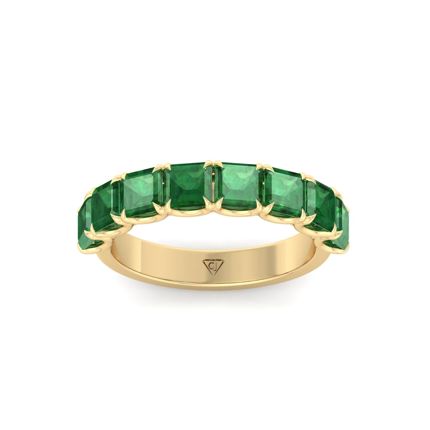 Green Emerald in Emerald Cut Half Eternity Band YG 4