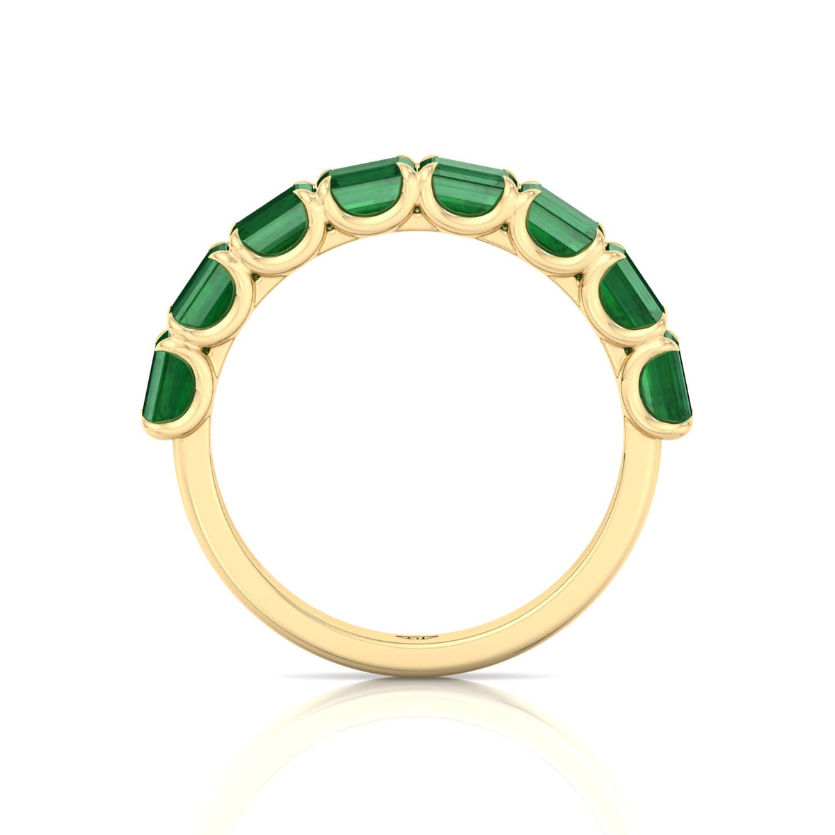 Green Emerald in Emerald Cut Half Eternity Band YG 3