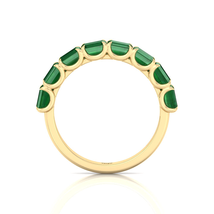 Green Emerald in Emerald Cut Half Eternity Band YG 3