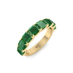 Green Emerald in Emerald Cut Half Eternity Band YG