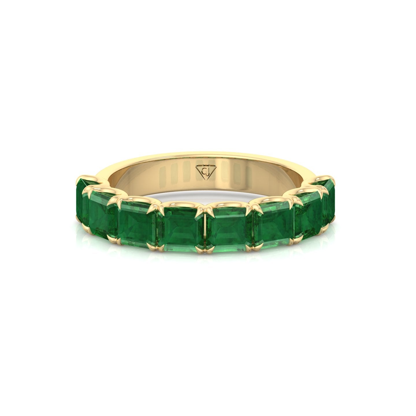 Green Emerald in Emerald Cut Half Eternity Band YG 2