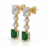Green Emerald Cushion Cut and Oval & Round Shape Natural Diamond Drop Earrings YG 3