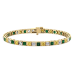 Bezel Set Princess Cut Natural Diamond, Green Emerald & Fancy Yellow Diamond Tennis YG
