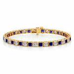Alternating Princess Cut Blue Sapphire & Natural Diamond Tennis Bracelet YG