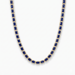 Bezel Set Emerald Shape Natural Blue Sapphire Tennis Necklace YG