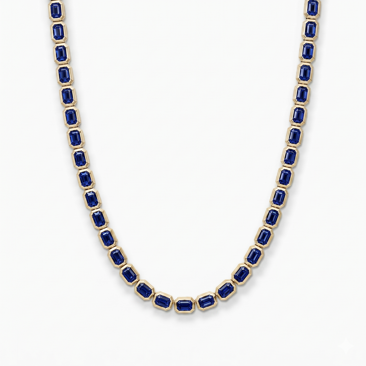 Bezel Set Emerald Shape Natural Blue Sapphire Tennis Necklace YG