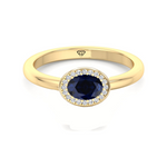 Natural Oval Shape Blue Sapphire Halo Engagement Ring YG 