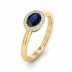 Natural Oval Shape Blue Sapphire Halo Engagement Ring YG 2