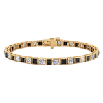 Bezel Set  Princess Cut Natural Black & Natural Diamond Bracelet  YG