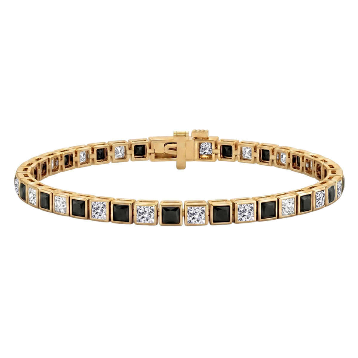 Bezel Set  Princess Cut Natural Black & Natural Diamond Bracelet  YG