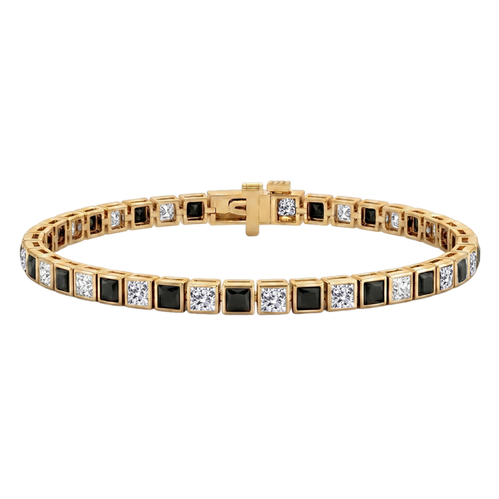 Bezel Set  Princess Cut Natural Black & Natural Diamond Bracelet  YG