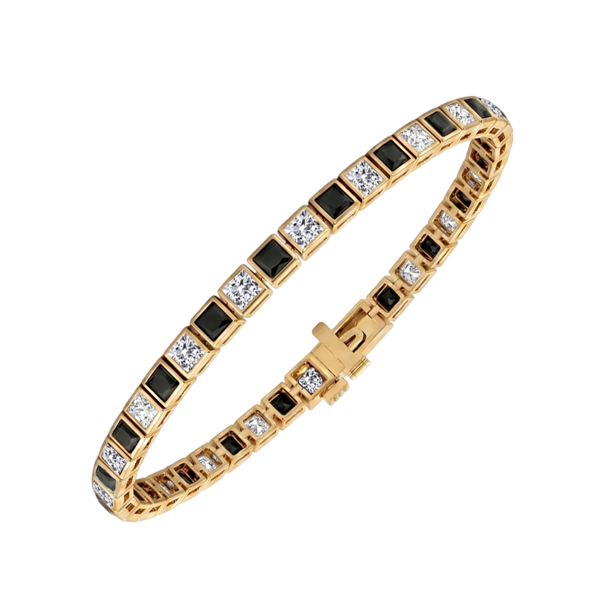 Bezel Set  Princess Cut Natural Black & Natural Diamond Bracelet  YG2