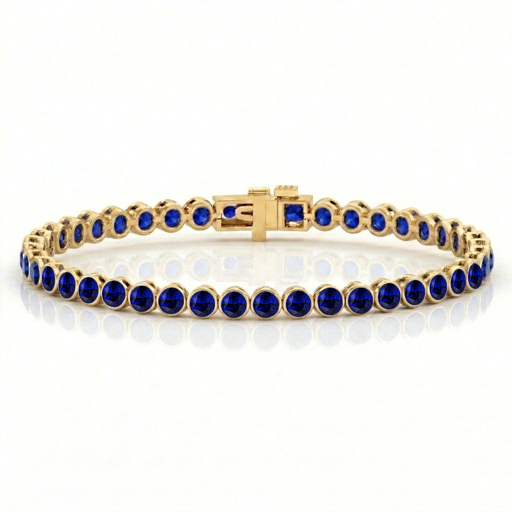 Natural Blue Sapphire Round Bezel Tennis Bracelet YG 2
