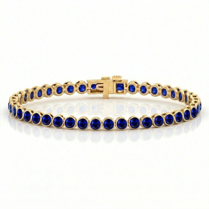 Natural Blue Sapphire Round Bezel Tennis Bracelet YG 2