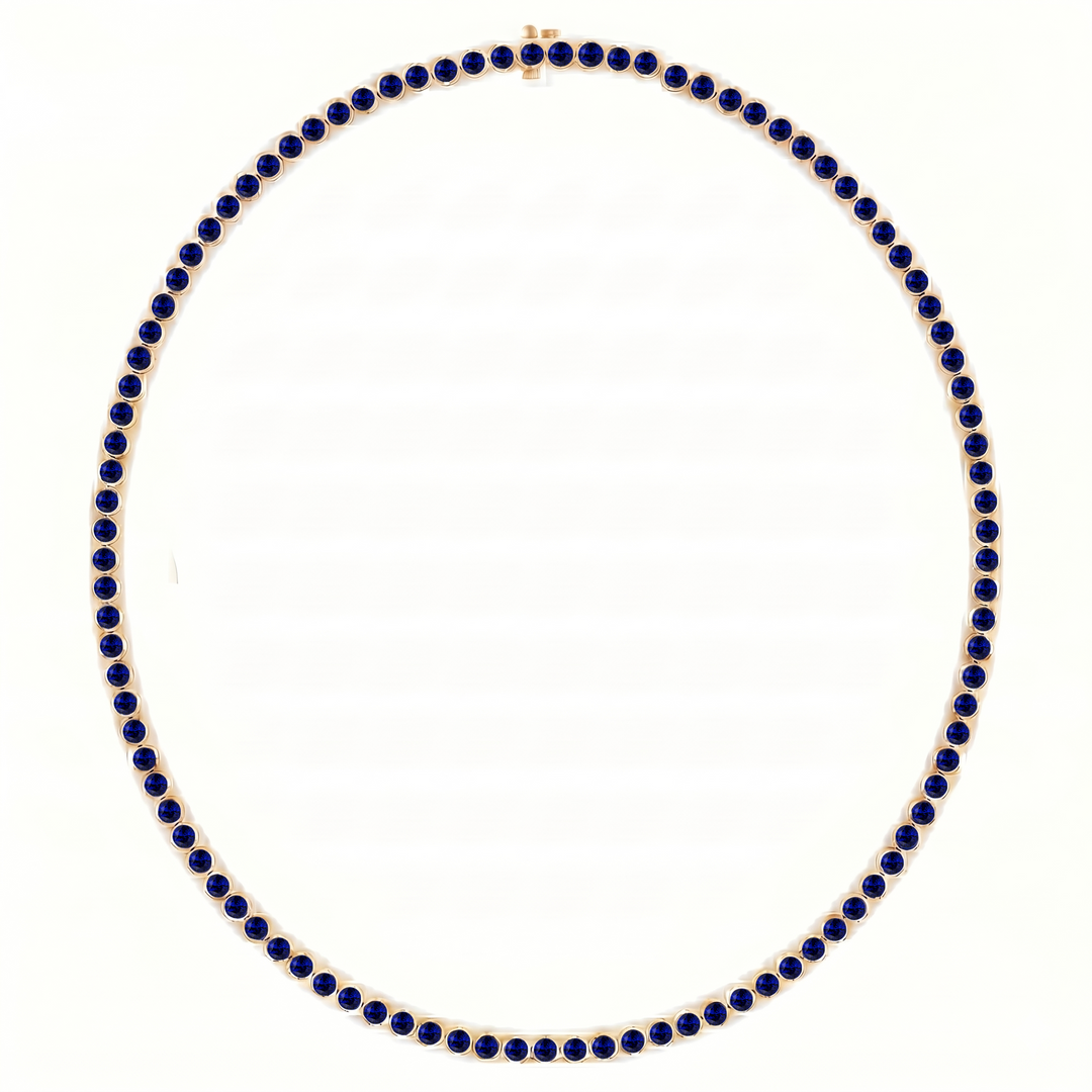 Bezel Set Natural Blue Sapphire Tennis Necklace YG