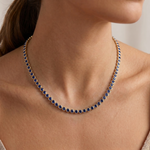 Bezel Set Natural Blue Sapphire Tennis Necklace Lifestyle YG