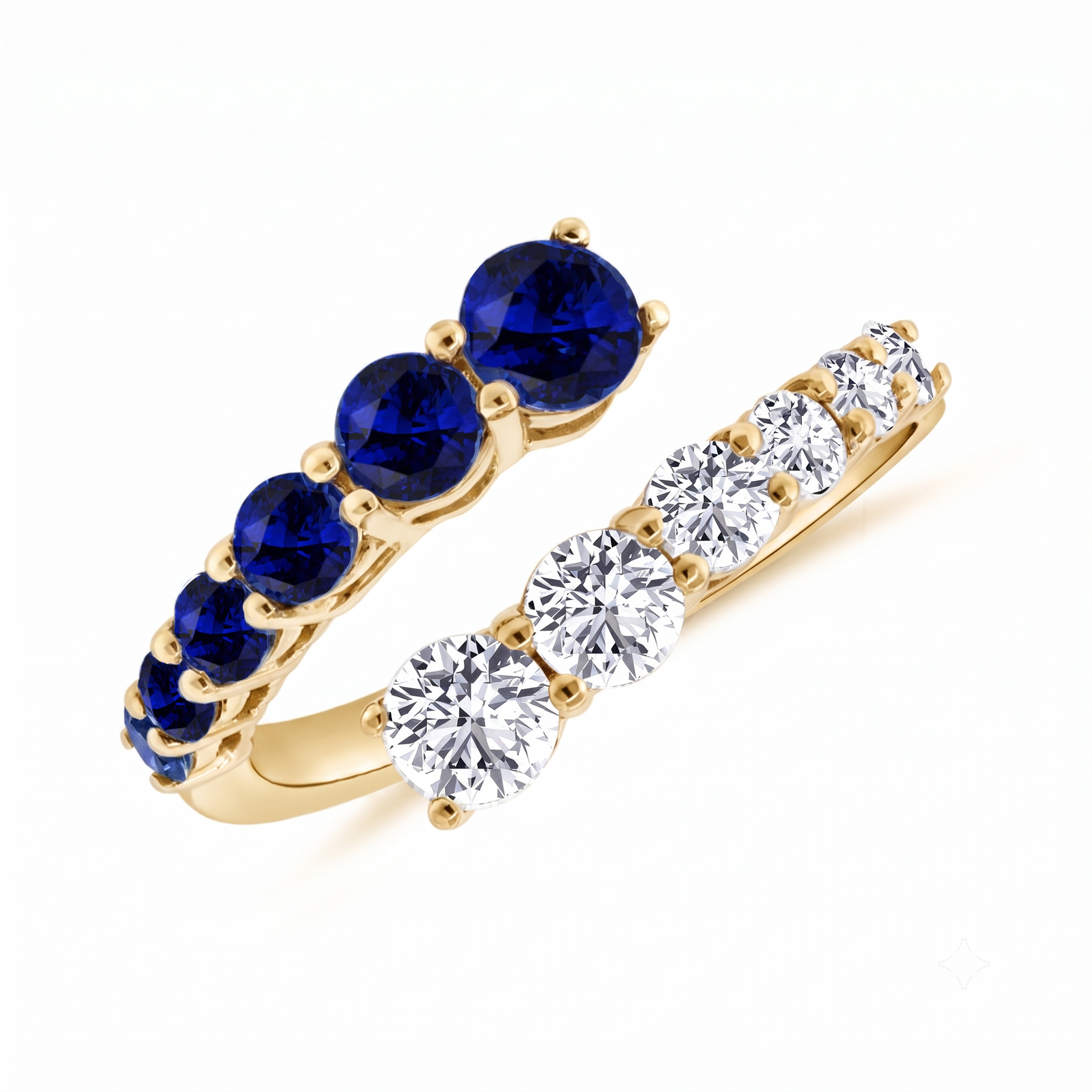 Round Cut Natural Blue Sapphire and Diamond Wrap Ring YG 2
