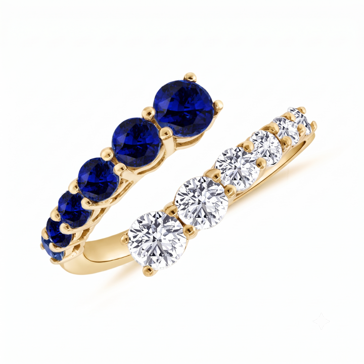 Round Cut Natural Blue Sapphire and Diamond Wrap Ring YG 2
