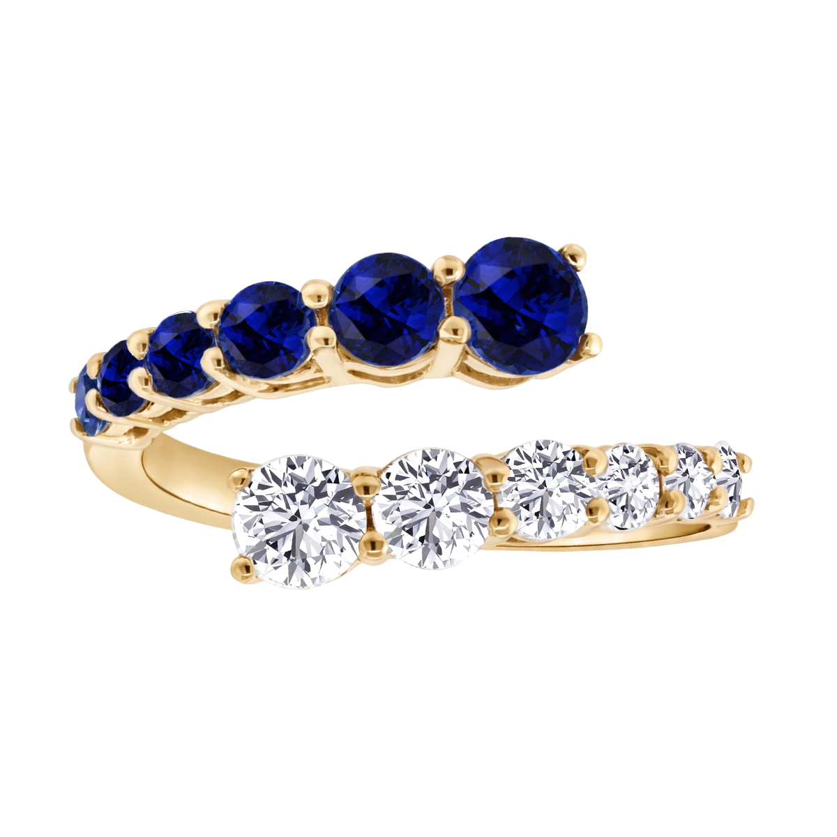 Round Cut Natural Blue Sapphire and Diamond Wrap Ring YG