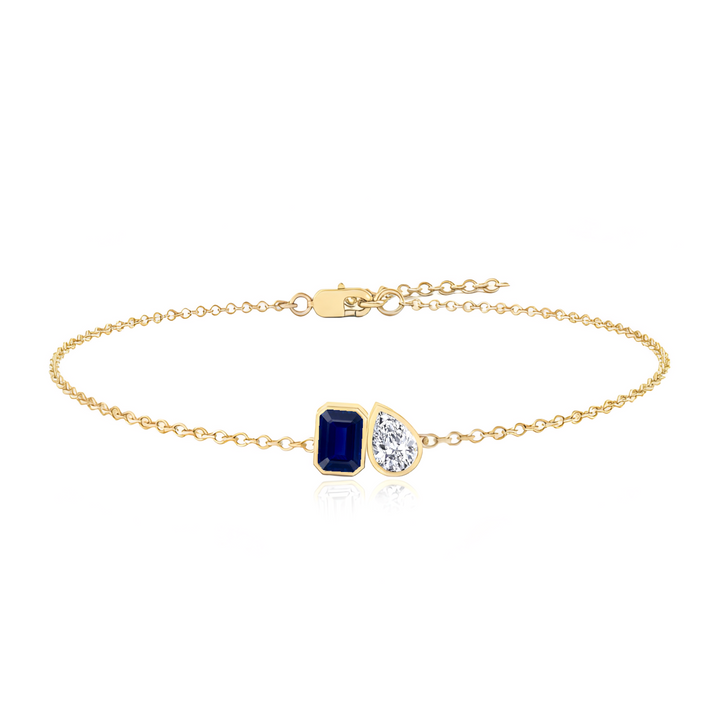 YG Blue Sapphire Emerald & Pear Shape  Diamond Bracelet front view
