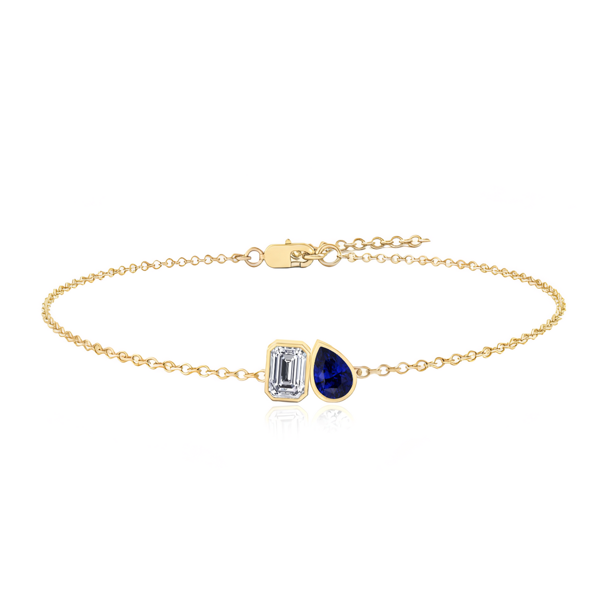 YG Emerald & Blue Sapphire Pear Shape  Natural Diamond Bracelet front view