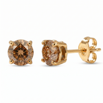 Natural Chocolate Champagne Diamond Round Studs Yellow Gold 14K