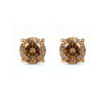 Natural Chocolate Champagne Diamond Round Studs Yellow Gold 18K