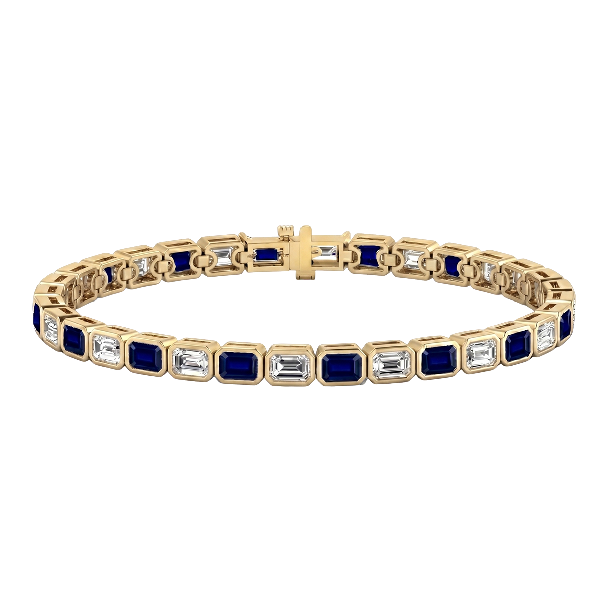 Bezel Set Natural Diamond and Blue Sapphire Tennis Bracelet YG2