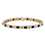 Bezel Set Natural Diamond and Blue Sapphire Tennis Bracelet YG2