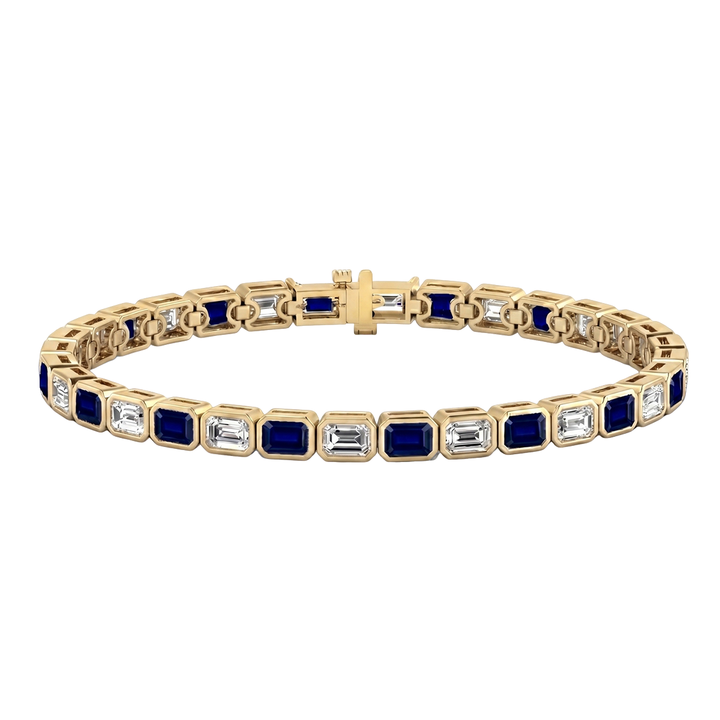 Bezel Set Natural Diamond and Blue Sapphire Tennis Bracelet YG2